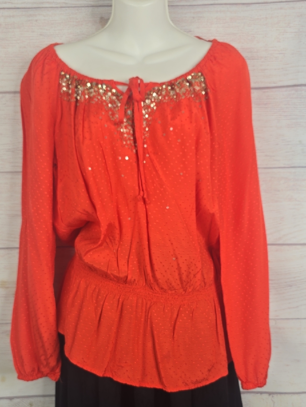 Charter Club Coral Textured Viscose Top With Sequins Sz MED